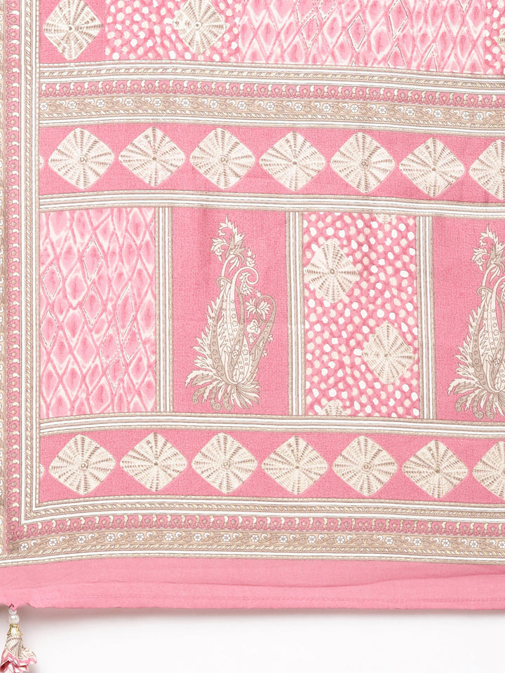 Neerus Pink straight kurta set with trouser and dupatta - detail view 4