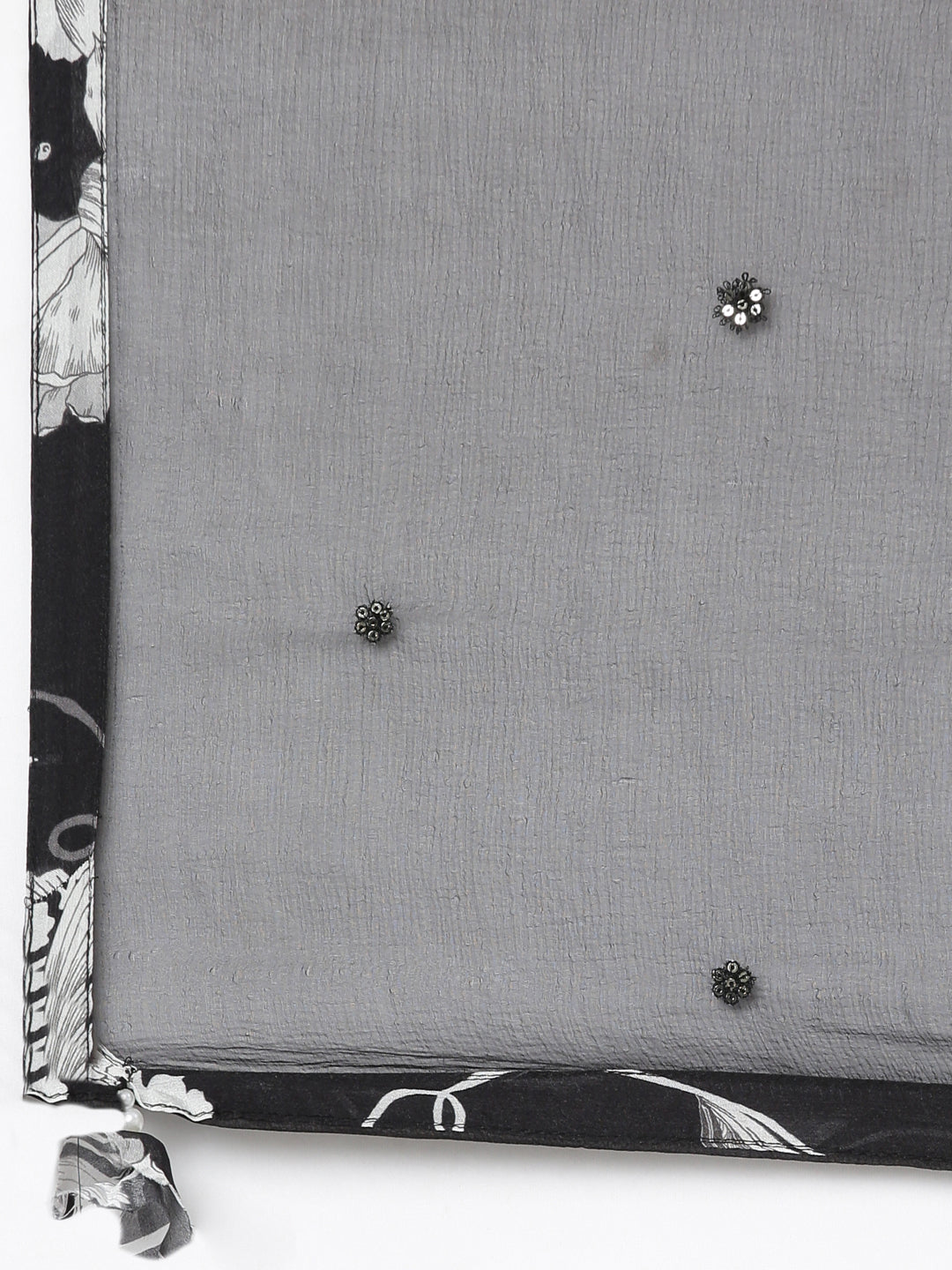 Neerus Black floral printed kurta set with trouser and dupatta - detail view 4