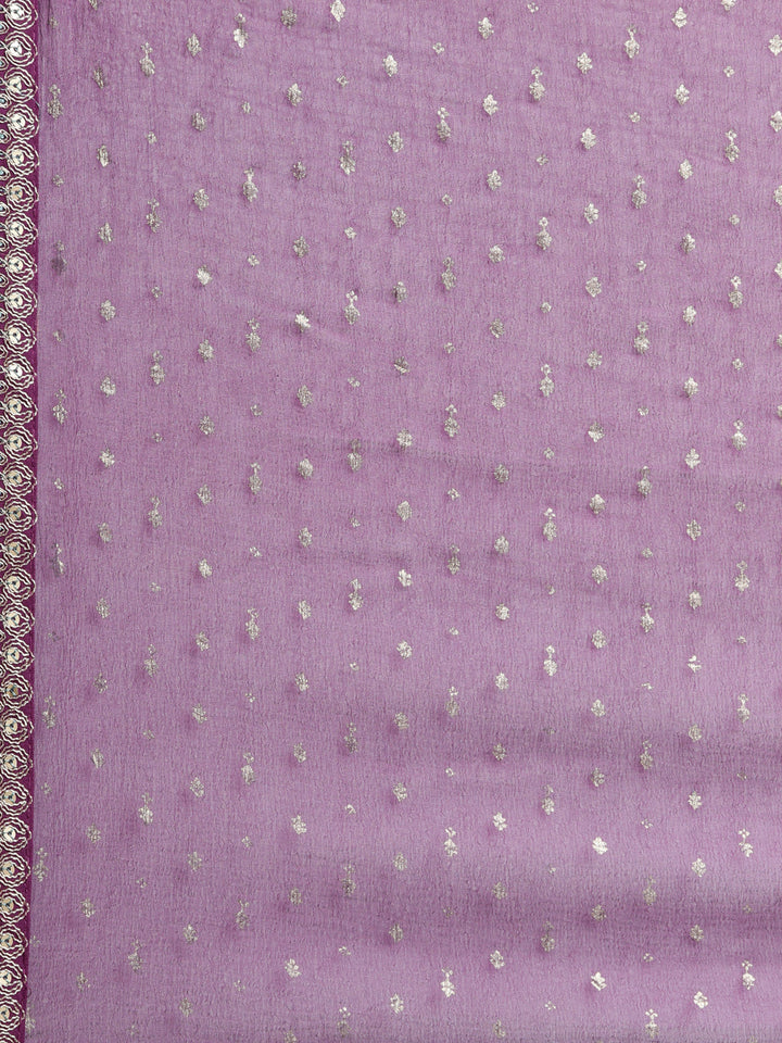 Neerus Purple Regular Straight Floral Kurta And  Trousers With Dupatta