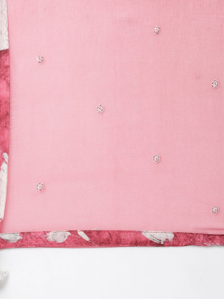 Neerus Pink floral embroidered straight kurta set - detail view 4