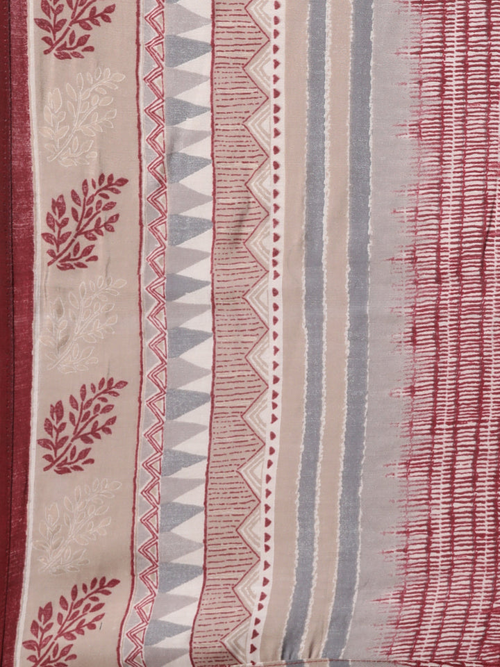 Neerus Maroon Printed Floral Suit Set - detail view 4
