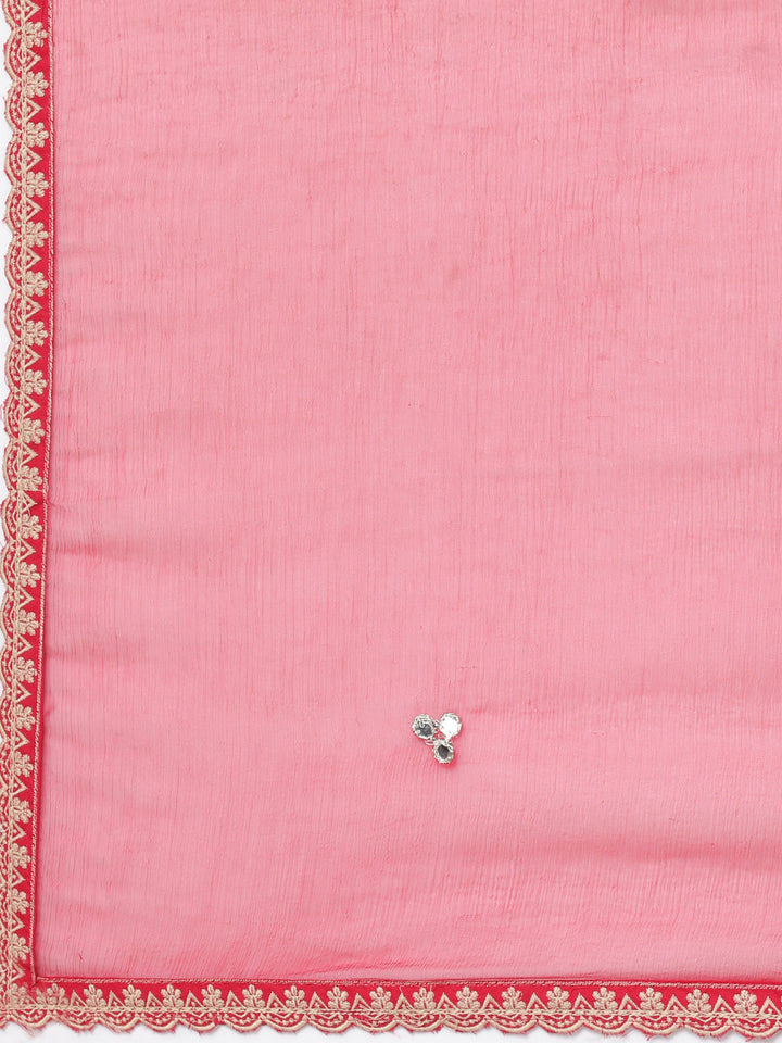 Neerus Pink embroidered straight kurta suit set with dupatta - detail view 4