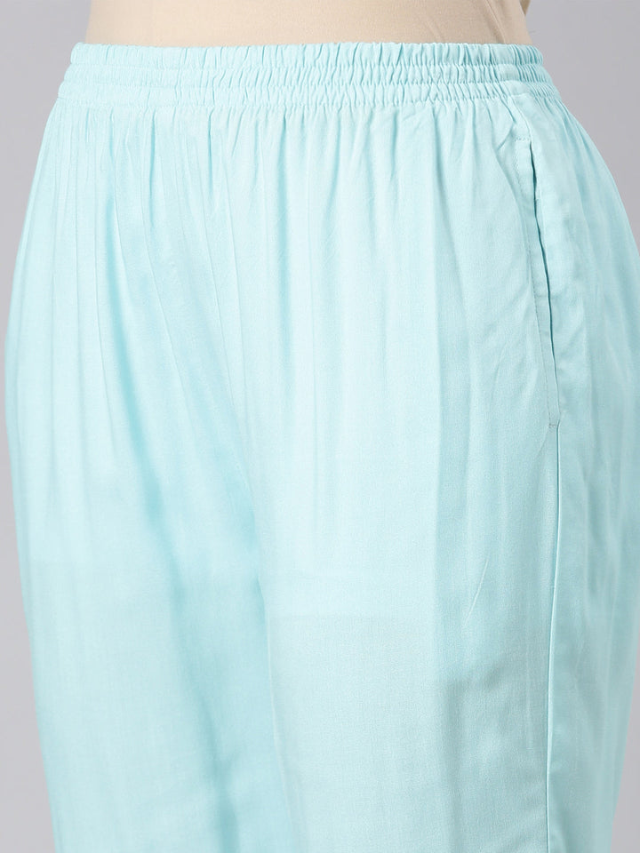 Neerus Blue Chanderi Cotton straight suit set - detail view 3
