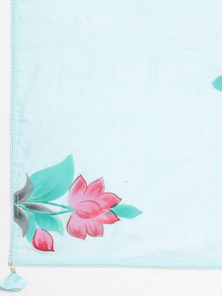 Neerus Blue Chanderi Cotton straight suit set - detail view 4