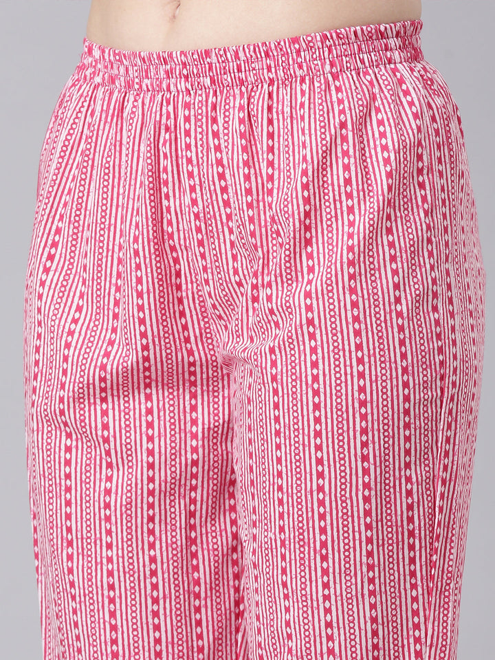 Neerus Pink Printed Anarkali Kurta and Trousers With Dupatta