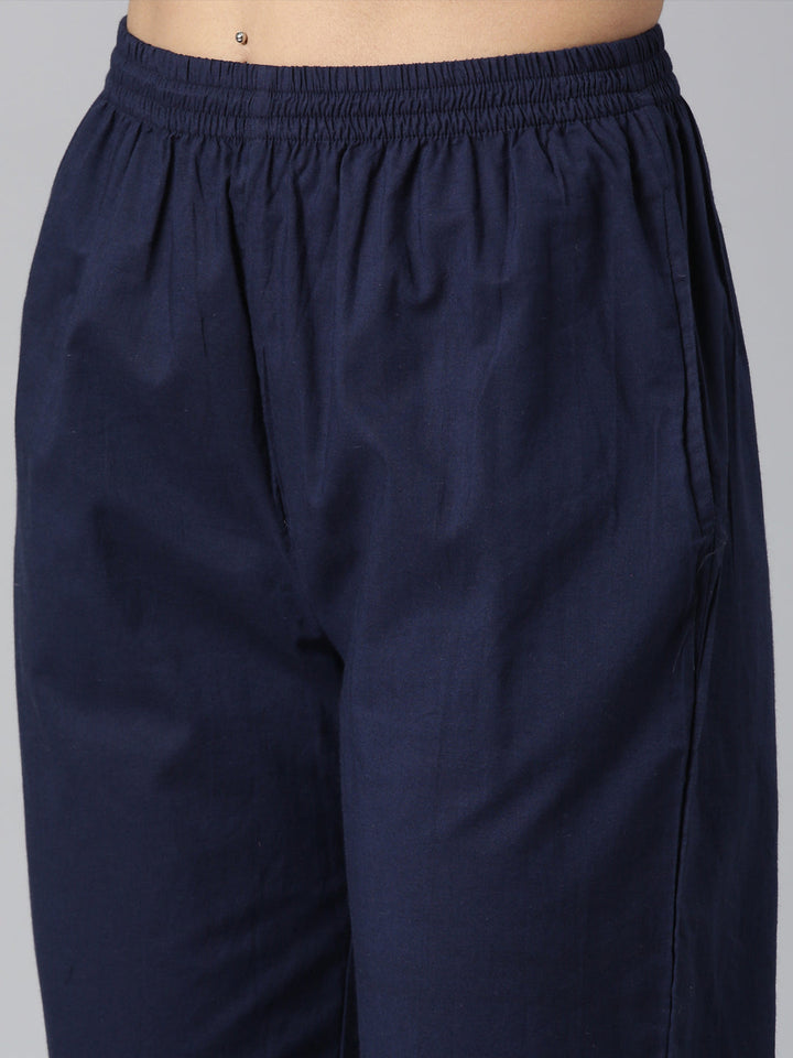 Neerus Blue Regular Straight Printed Kurta and Trousers With Dupatta