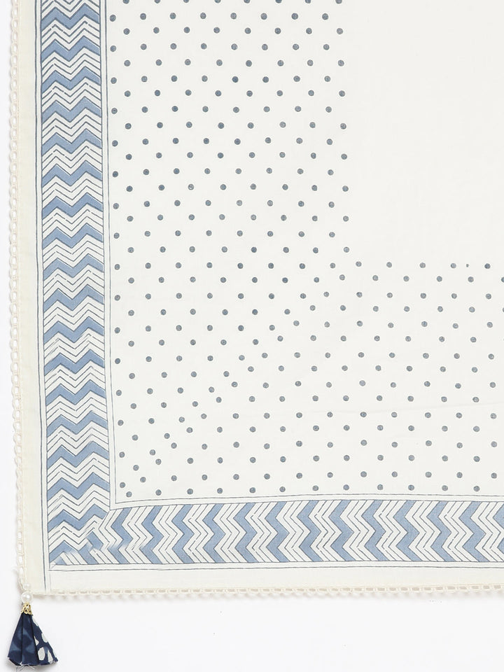 Neerus Blue Regular Straight Printed Kurta and Trousers With Dupatta