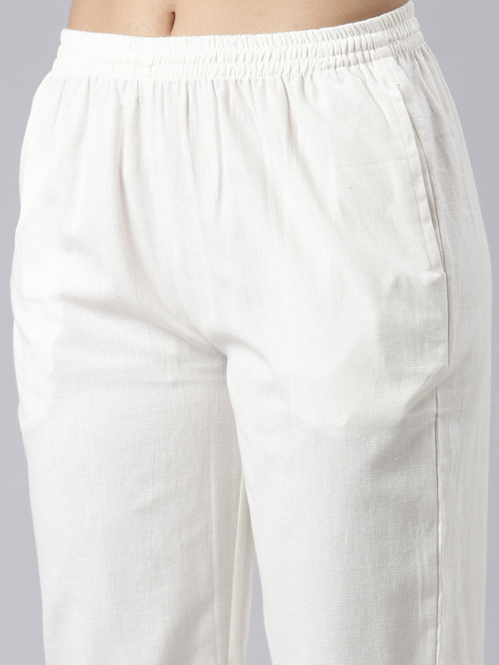 Neerus Cream Regular Straight Printed Kurta and Trousers With Dupatta