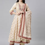 Neerus Yellow Regular Anarkali Kurta and Trousers With Dupatta