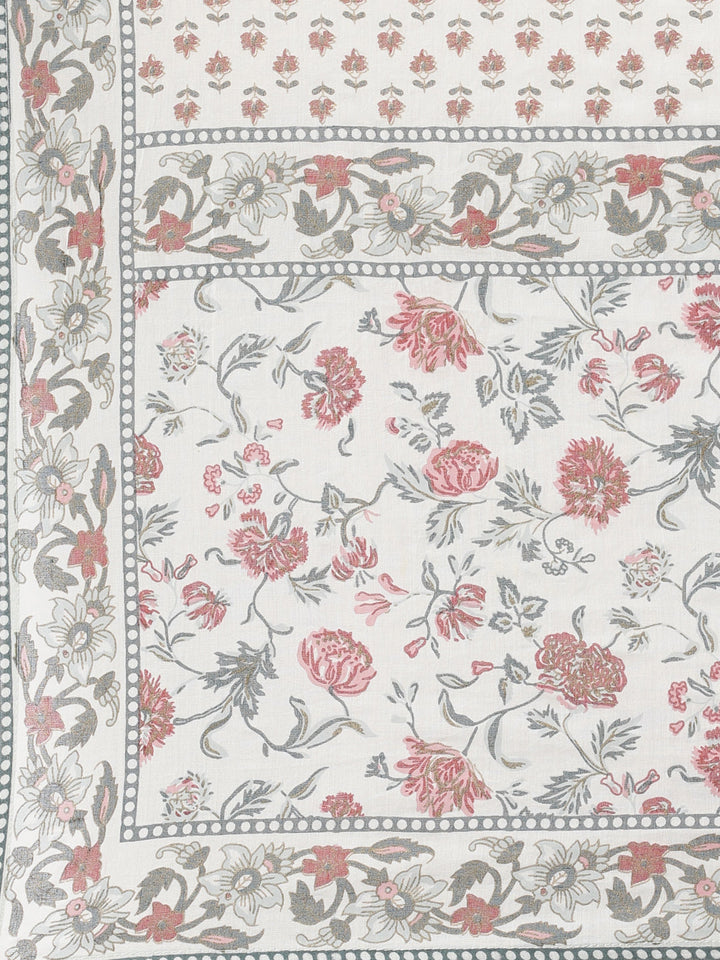 Neerus White printed straight suit set panelled kurta with trousers and dupatta - detail view 5