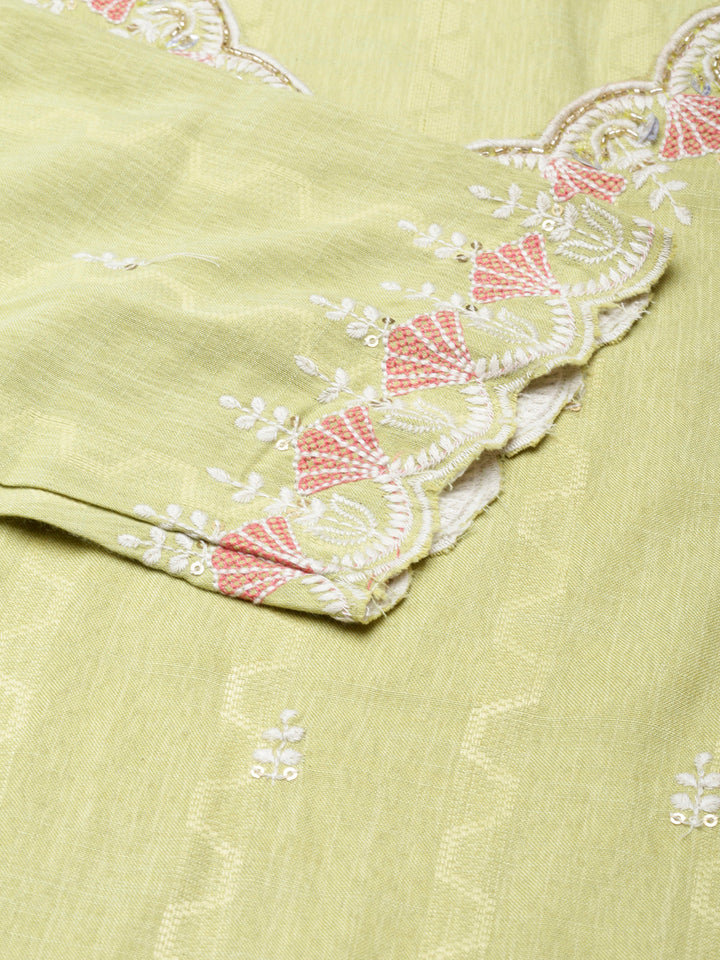 Neerus Green cotton thread embroidered kurta set - detail view 1