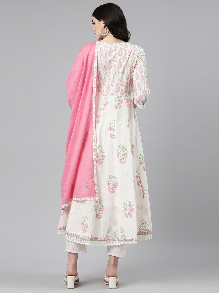 Neerus White printed anarkali kurta set - side view