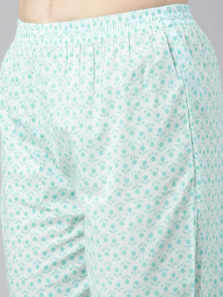 Neerus Green cotton printed anarkali kurta set - detail view 3
