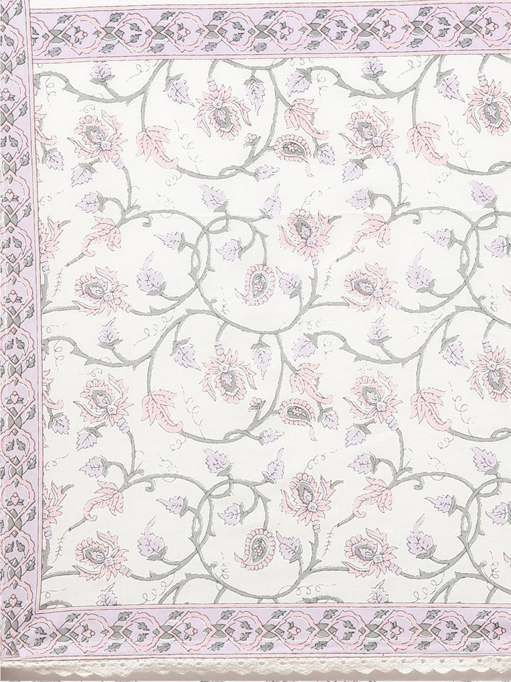 Neerus Beige cotton printed anarkali kurta set - detail view 4