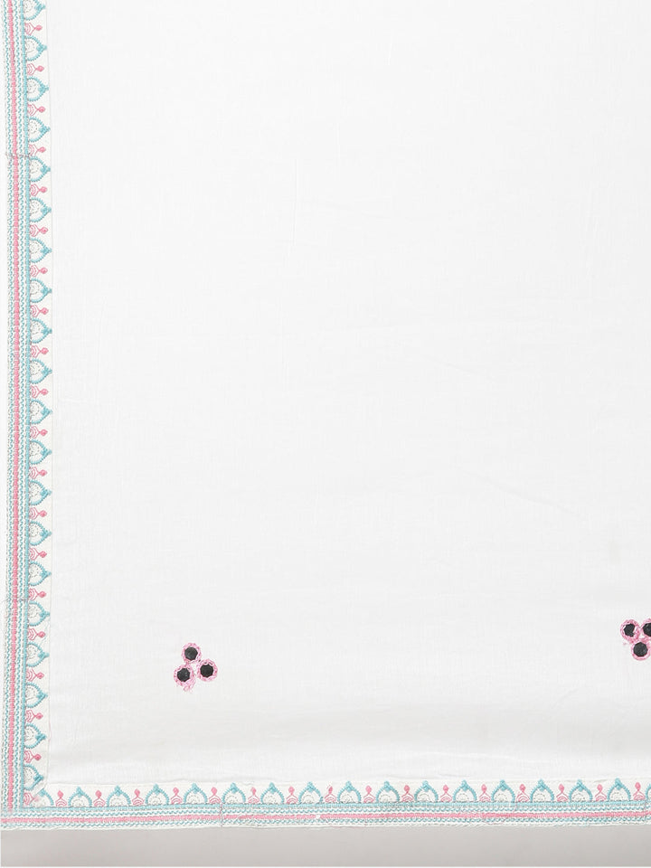 Neerus White Pleated Anarkali Printed Kurta And Trousers With Dupatta