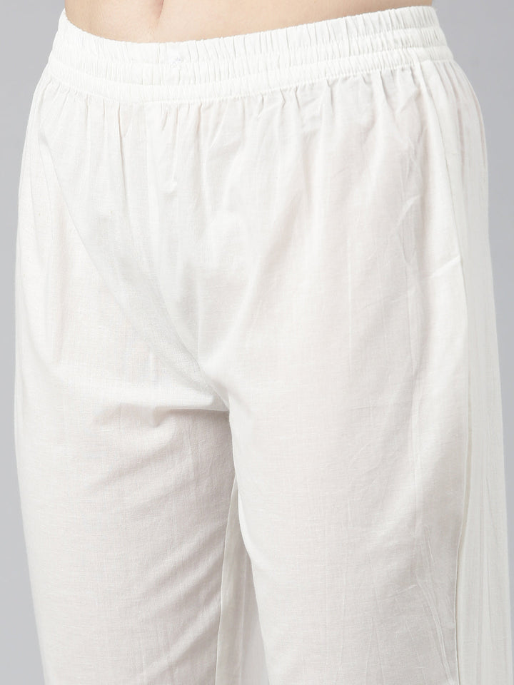 Neerus White Pleated Anarkali Printed Kurta And Trousers With Dupatta