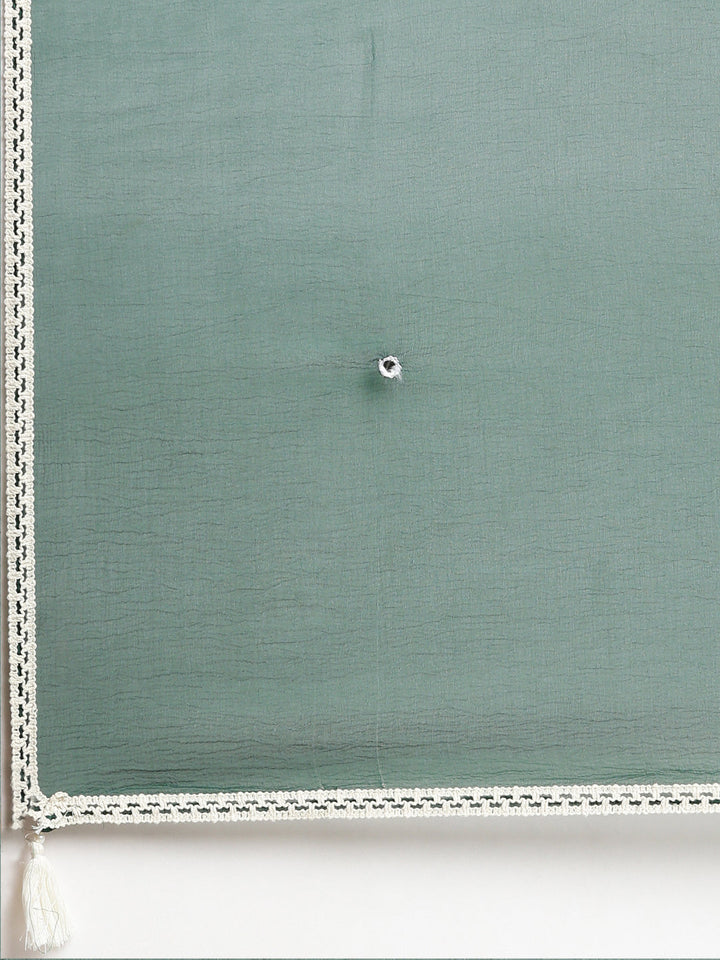 Neerus Green embroidered straight kurta set with dupatta - detail view 4