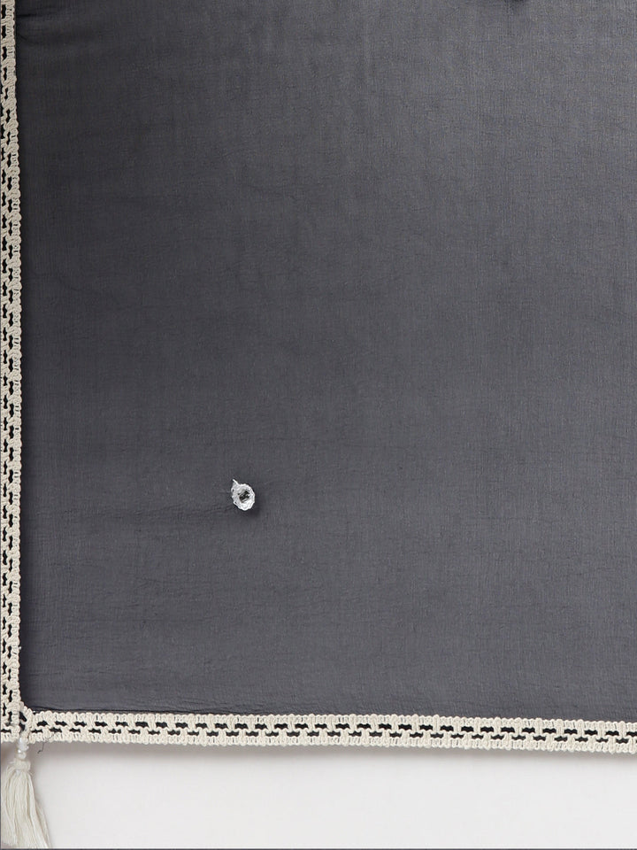 Neerus Blue embroidered straight kurta set with trouser and dupatta - detail view 4