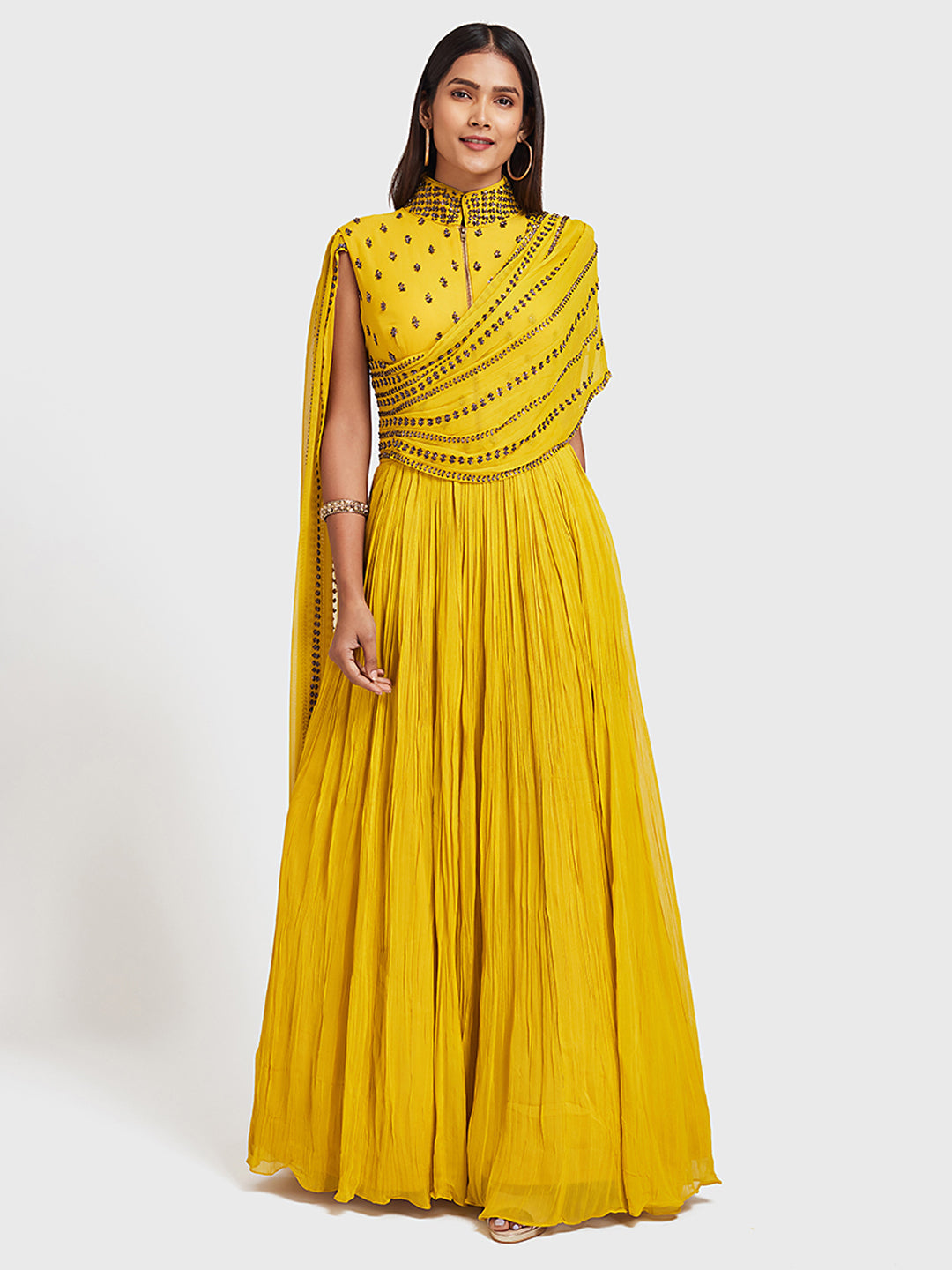 Neerus Yellow Georgette Gown - detail view 1