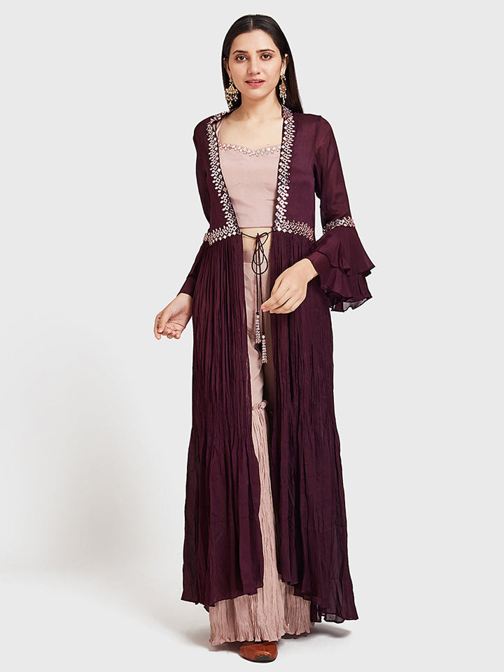 Neerus Maroon Georgette Anarkali Suit Set - detail view 4