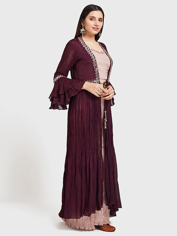 Neerus Maroon Georgette Anarkali Suit Set - front view