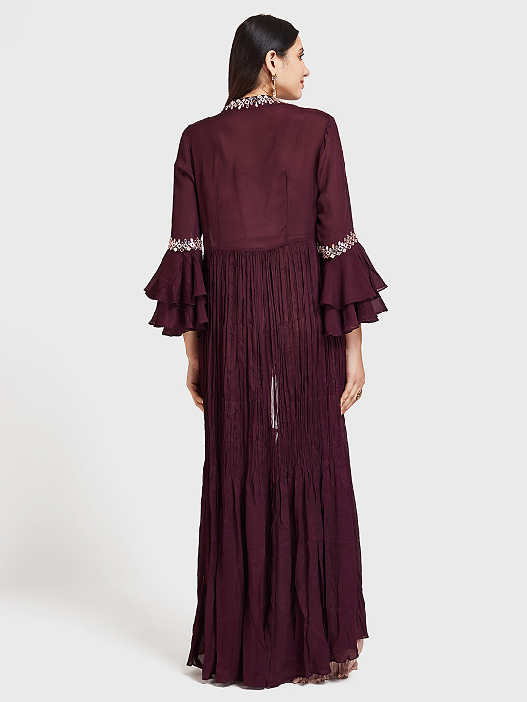 Neerus Maroon Georgette Anarkali Suit Set - back view