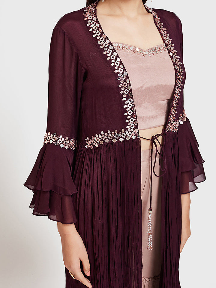 Neerus Maroon Georgette Anarkali Suit Set - side view