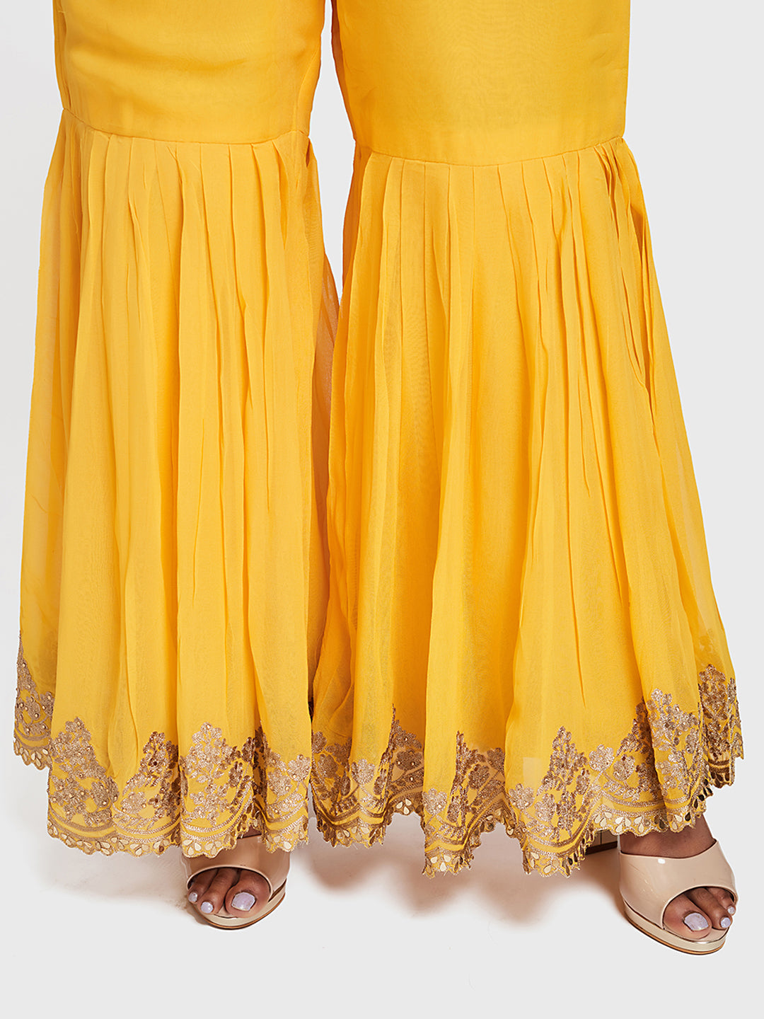 Neerus Blue Embellished Anarkali Kurta Set with Palazzo and Dupatta - detail view 1