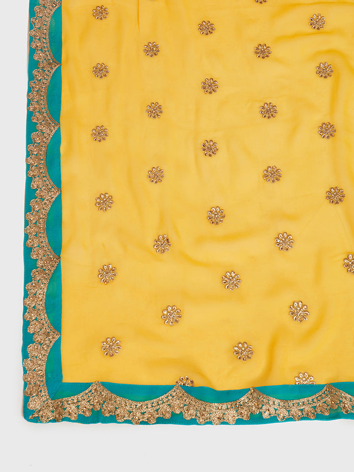 Neerus Blue Embellished Anarkali Kurta Set with Palazzo and Dupatta - detail view 2