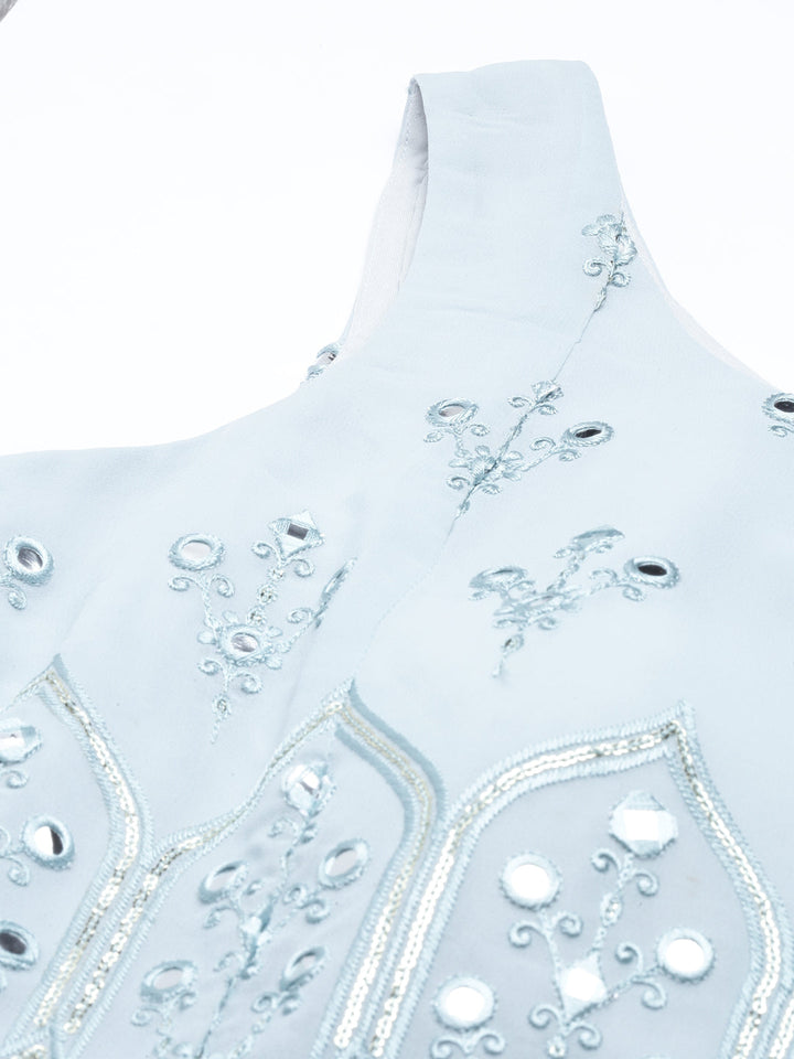 Neerus Blue net embroidered gown - detail view 20