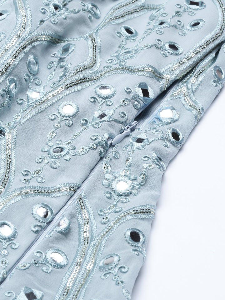 Neerus Blue Color Nett Fabric Gown