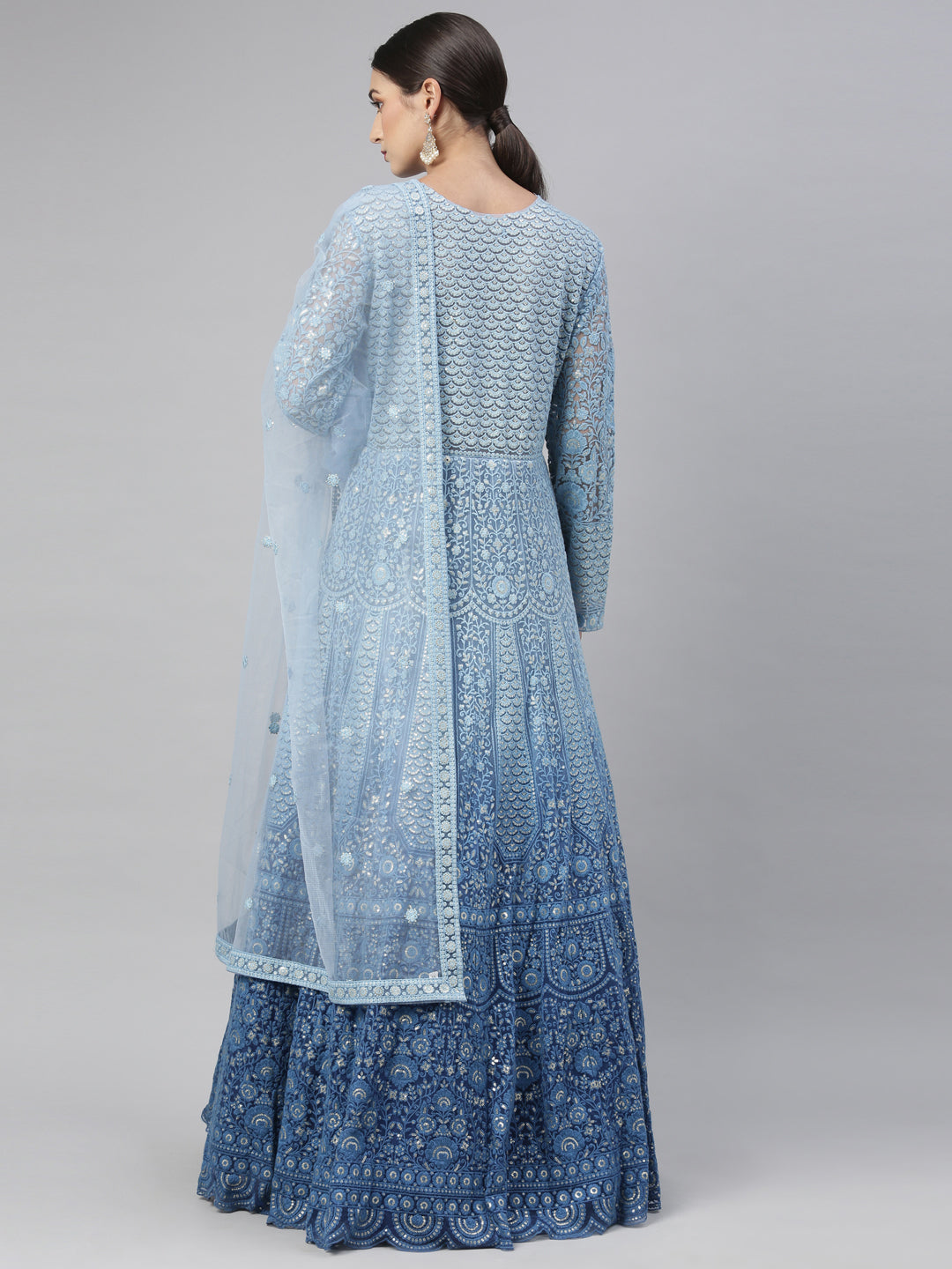 Neerus Blue net embroidered gown - detail view 6