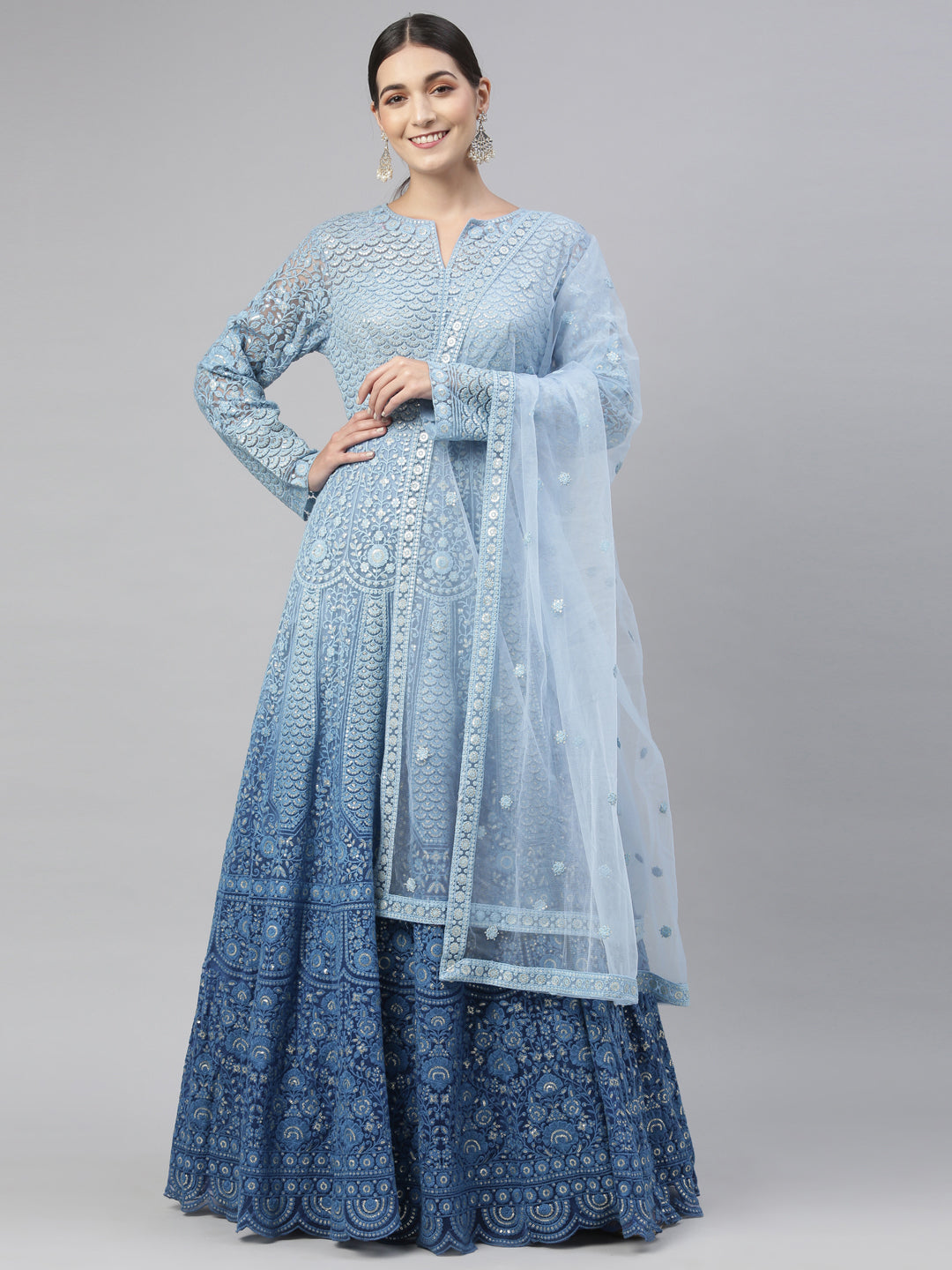 Neerus Blue net embroidered gown - detail view 17