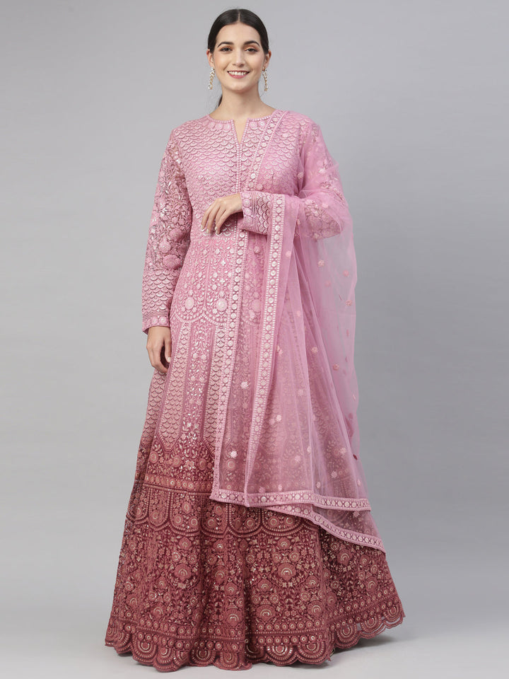 Neerus Pink net embroidered gown - detail view 8