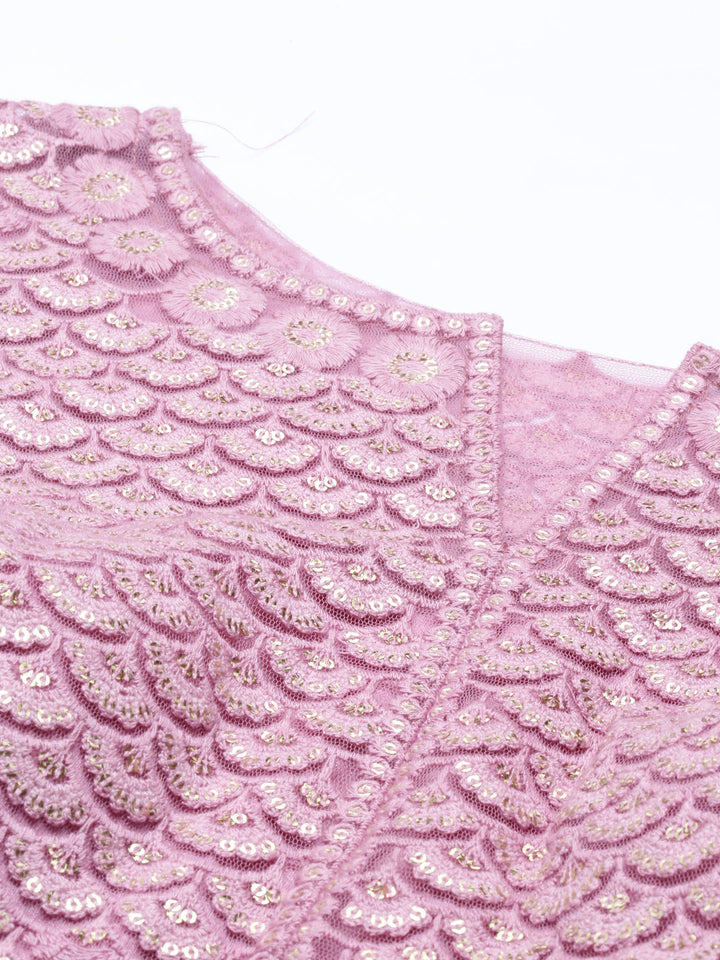 Neerus Pink Color Nett Fabric Gown