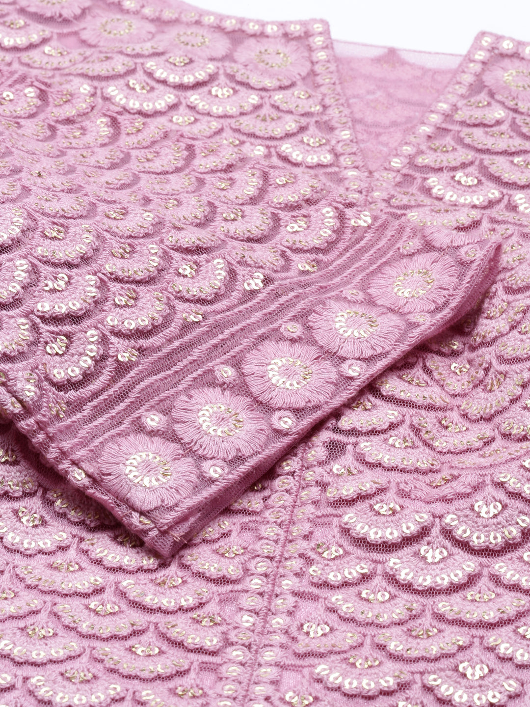 Neerus Pink net embroidered gown - detail view 11