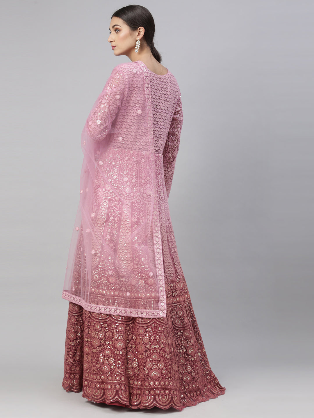 Neerus Pink net embroidered gown - detail view 15