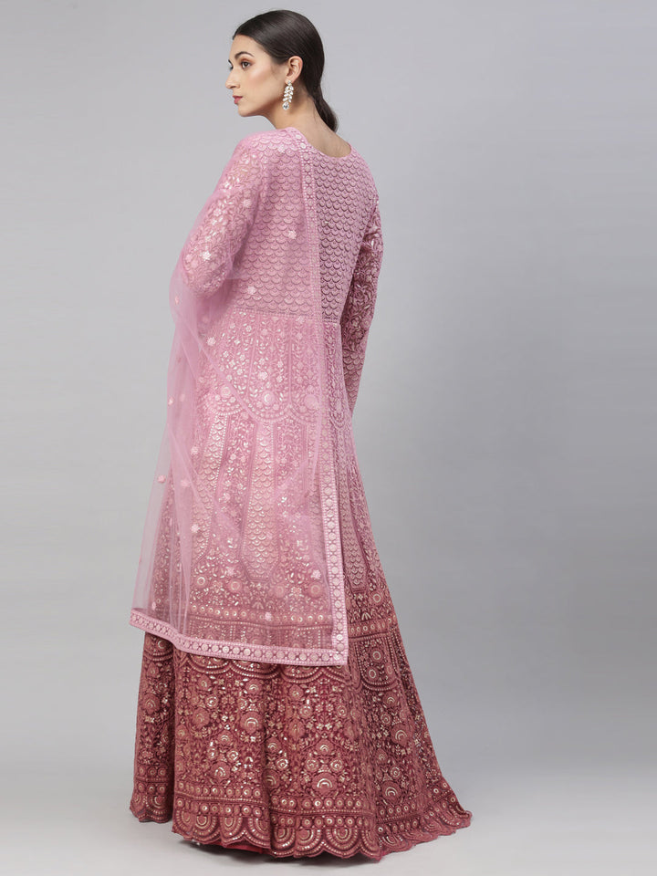 Neerus Pink net embroidered gown - detail view 5