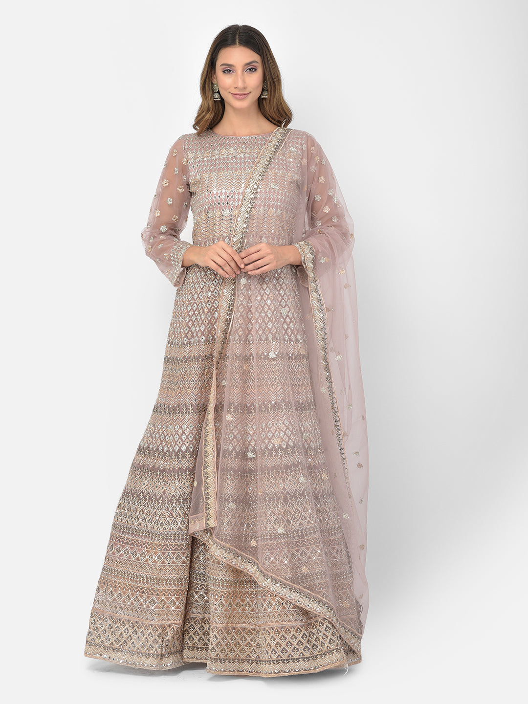 Neerus Pink net embroidered gown - detail view 4
