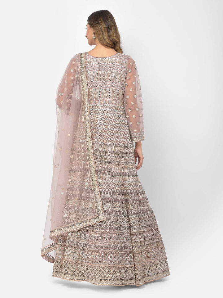 Neerus Pink net embroidered gown - detail view 1