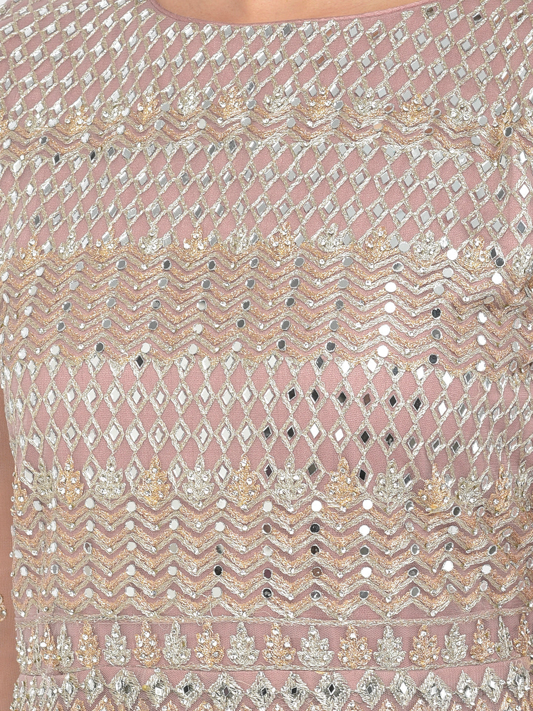 Neerus Pink net embroidered gown - detail view 2