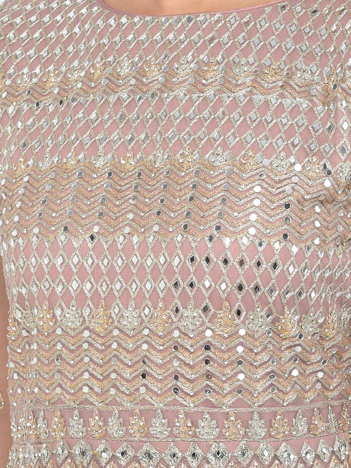 Neerus Pink net embroidered gown - detail view 2