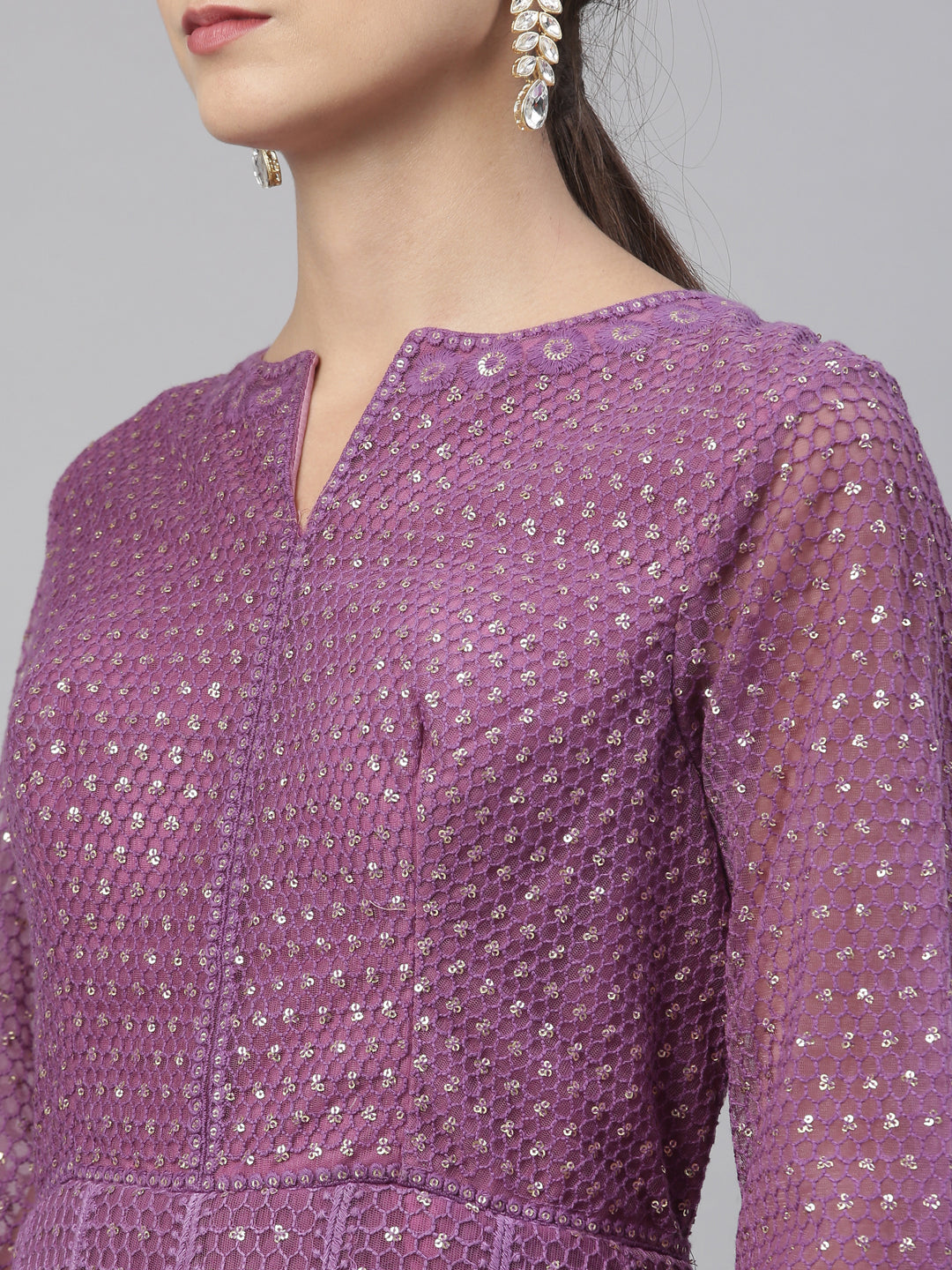 Neerus Purple net embroidered gown - detail view 19