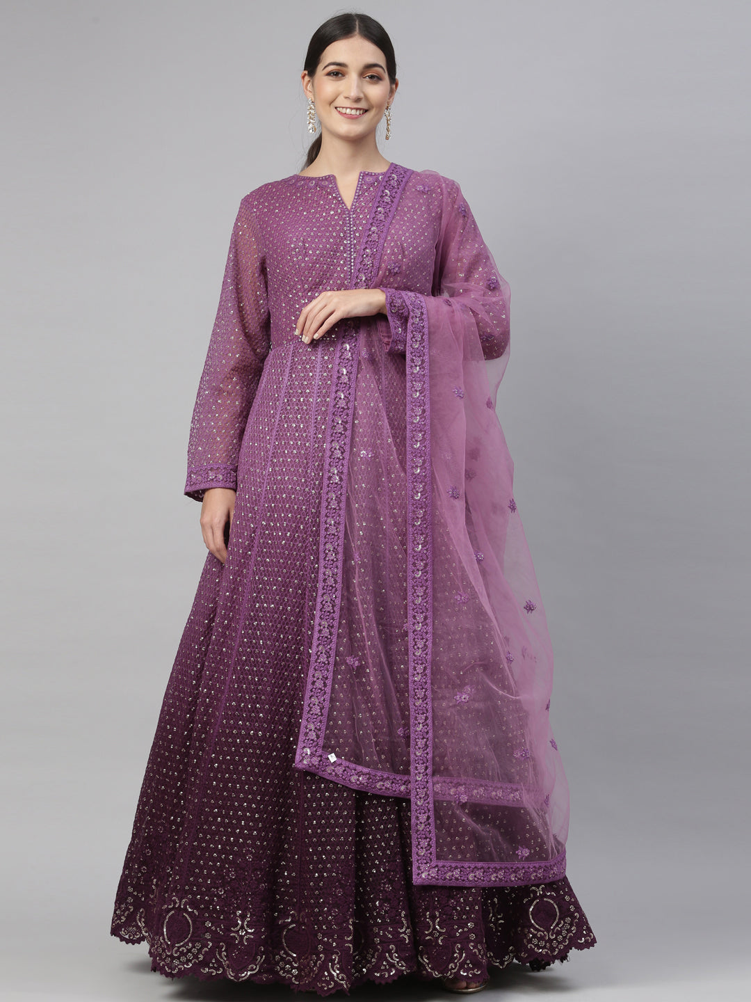 Neerus Purple net embroidered gown - detail view 18