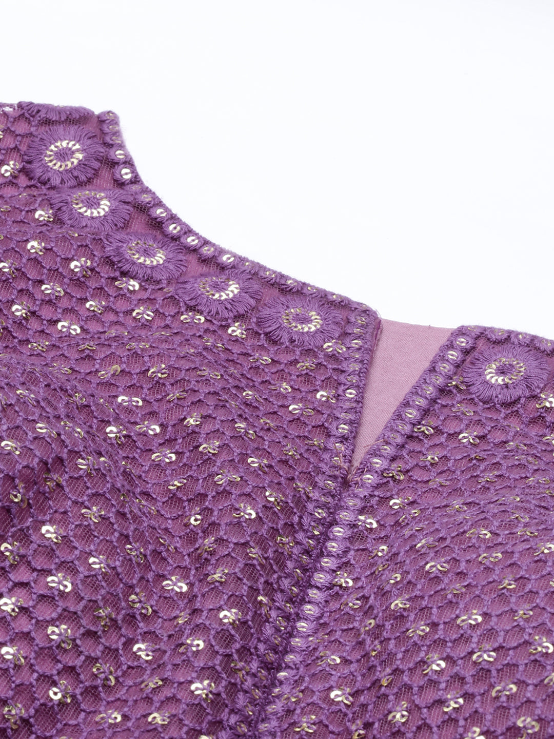 Neerus Purple net embroidered gown - side view