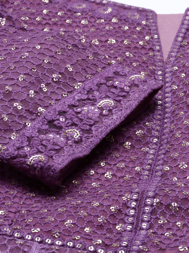 Neerus Purple net embroidered gown - detail view 11
