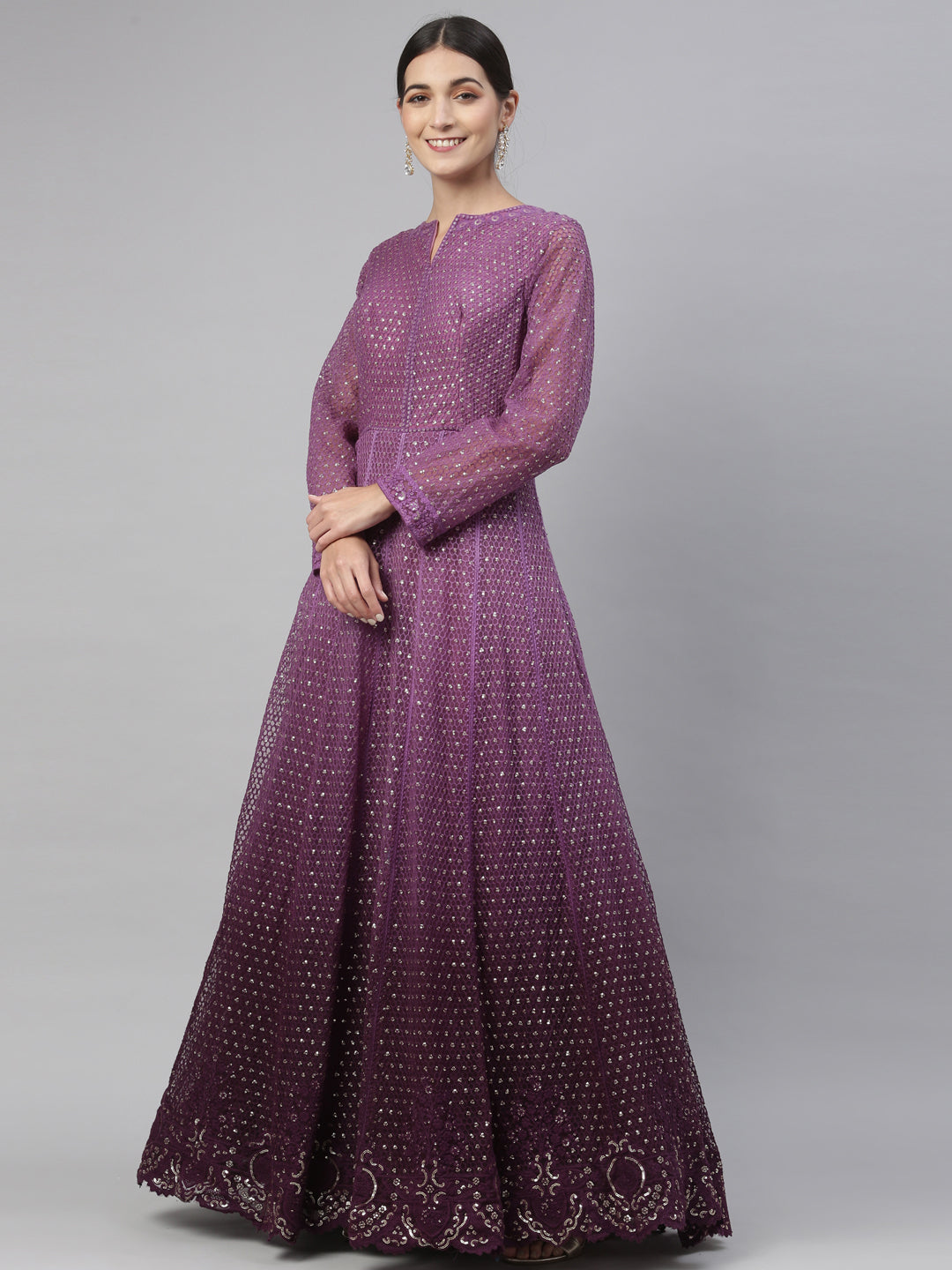 Neerus Purple net embroidered gown - detail view 3