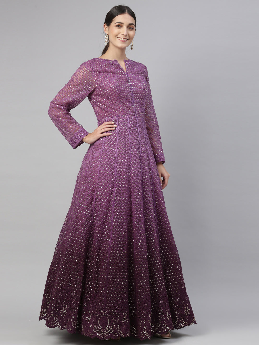 Neerus Purple net embroidered gown - detail view 14