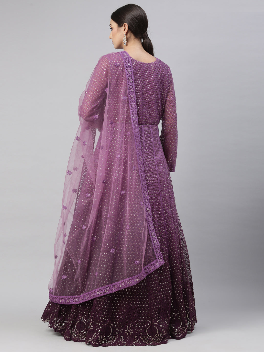 Neerus Purple net embroidered gown - detail view 15