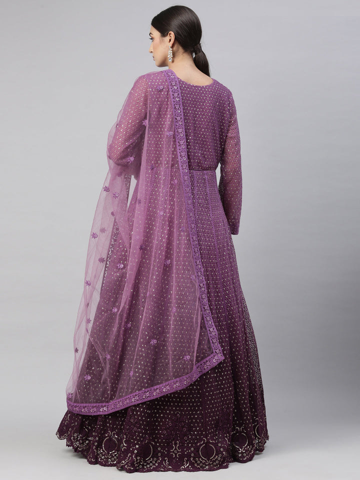 Neerus Purple Color Nett Fabric Gown